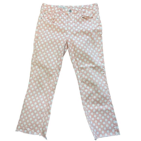 Pilcro (Anthropologie) High Rise Bootcut Pink & White Polka Dot Jeans, 28 Petite - Picture 3 of 10
